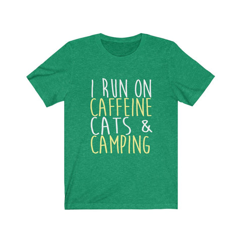 Image of I Run On Caffeine Cats & Camping - Unisex Tee