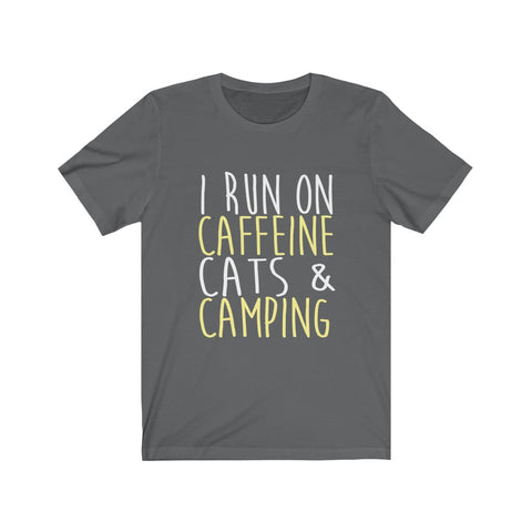 Image of I Run On Caffeine Cats & Camping - Unisex Tee