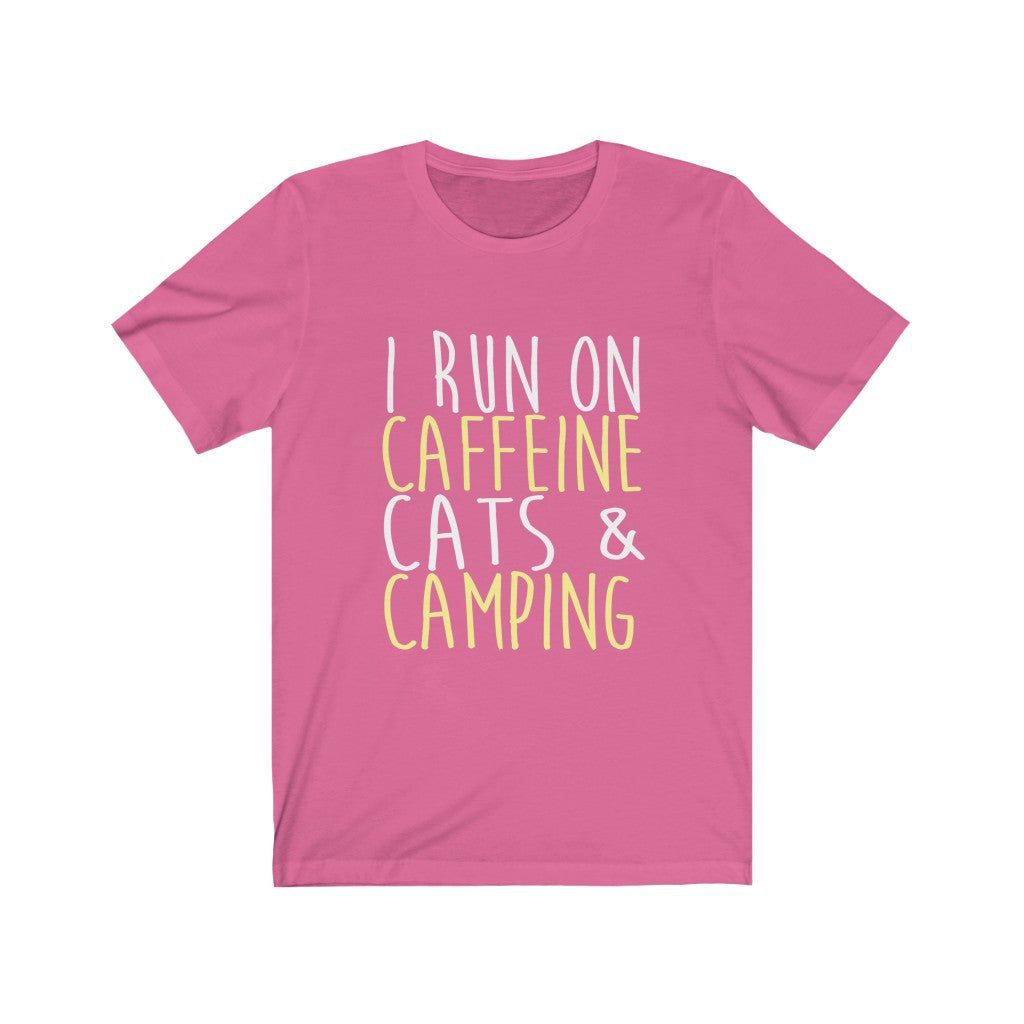 I Run On Caffeine Cats & Camping - Unisex Tee